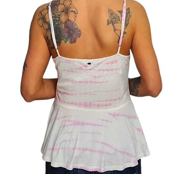 Guess Peplum Tank Top Pink White Size Small Cotton Modal - Picture 3 of 5
